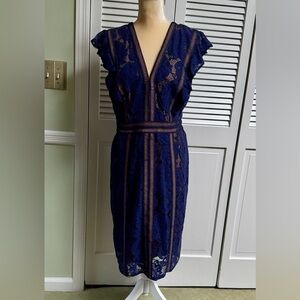Elegant Tadashi Shoji Navy Lace Dress Size 14, New